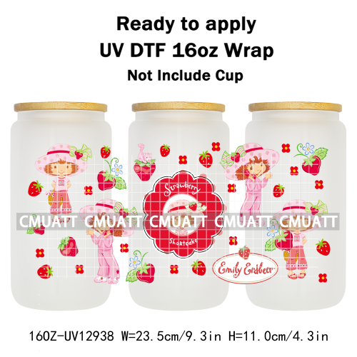 Strawberry Girl UV DTF Cup Wrap Transfers Stickers For 16oz Libbey Glass Mugs Bottle Plate Cover DIY Custom