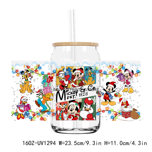 Christmas Mouse And Friend 16OZ UV DTF Cup Wrap Transfer Stickers Custom Labels DIY Durable Waterproof Logo For Libbey Glass Can