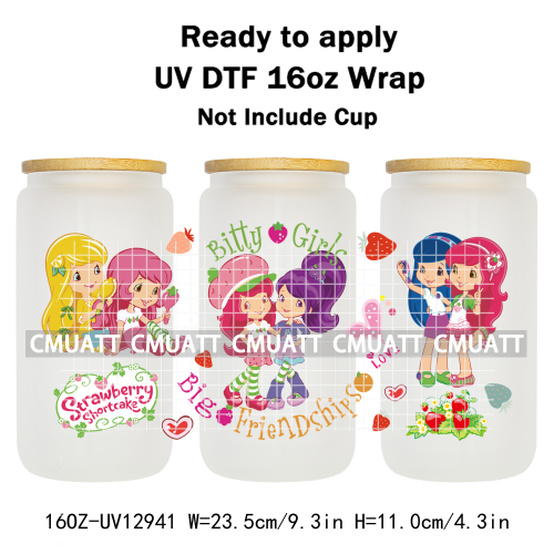 Strawberry Girl UV DTF Cup Wrap Transfers Stickers For 16oz Libbey Glass Mugs Bottle Plate Cover DIY Custom
