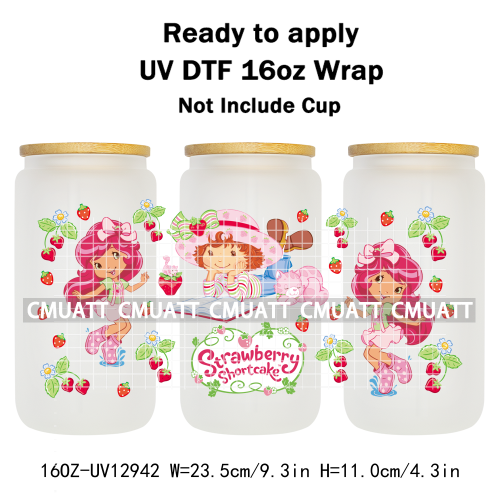 Strawberry Girl UV DTF Cup Wrap Transfers Stickers For 16oz Libbey Glass Mugs Bottle Plate Cover DIY Custom