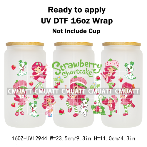 Strawberry Girl UV DTF Cup Wrap Transfers Stickers For 16oz Libbey Glass Mugs Bottle Plate Cover DIY Custom
