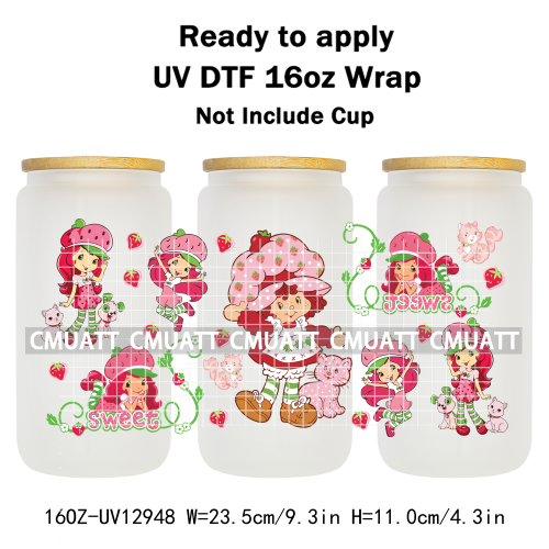 Strawberry Girl UV DTF Cup Wrap Transfers Stickers For 16oz Libbey Glass Mugs Bottle Plate Cover DIY Custom