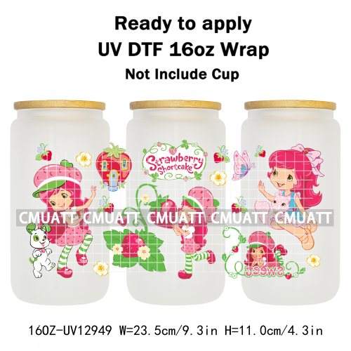 Strawberry Girl UV DTF Cup Wrap Transfers Stickers For 16oz Libbey Glass Mugs Bottle Plate Cover DIY Custom