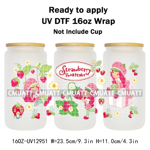 Strawberry Girl UV DTF Cup Wrap Transfers Stickers For 16oz Libbey Glass Mugs Bottle Plate Cover DIY Custom