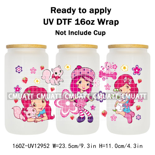 Strawberry Girl UV DTF Cup Wrap Transfers Stickers For 16oz Libbey Glass Mugs Bottle Plate Cover DIY Custom