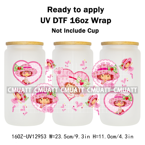 Strawberry Girl UV DTF Cup Wrap Transfers Stickers For 16oz Libbey Glass Mugs Bottle Plate Cover DIY Custom