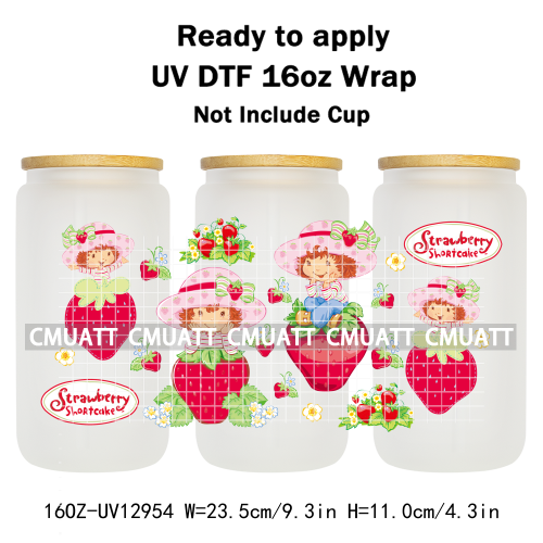 Strawberry Girl UV DTF Cup Wrap Transfers Stickers For 16oz Libbey Glass Mugs Bottle Plate Cover DIY Custom