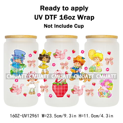 Strawberry Girl UV DTF Cup Wrap Transfers Stickers For 16oz Libbey Glass Mugs Bottle Plate Cover DIY Custom