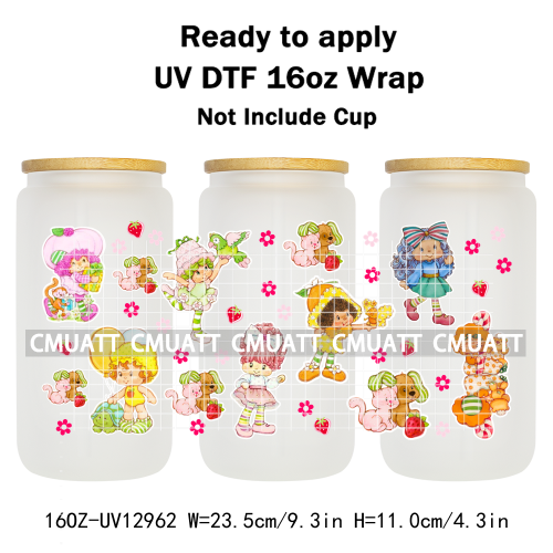 Strawberry Girl UV DTF Cup Wrap Transfers Stickers For 16oz Libbey Glass Mugs Bottle Plate Cover DIY Custom