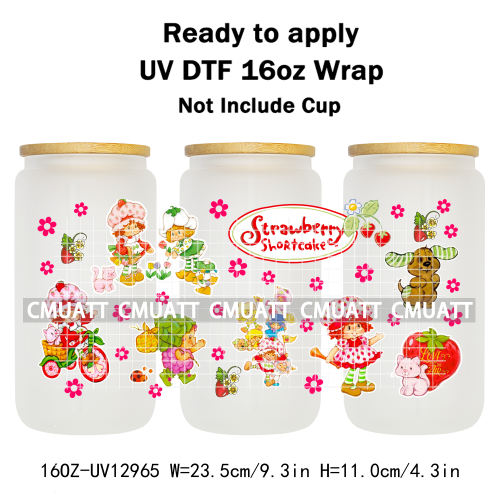 Strawberry Girl UV DTF Cup Wrap Transfers Stickers For 16oz Libbey Glass Mugs Bottle Plate Cover DIY Custom