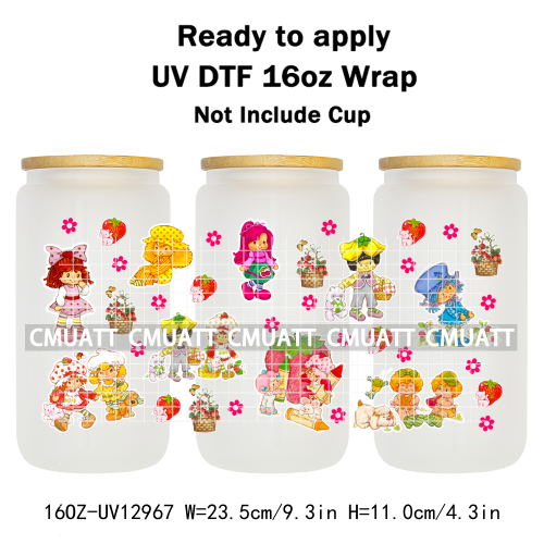 Strawberry Girl UV DTF Cup Wrap Transfers Stickers For 16oz Libbey Glass Mugs Bottle Plate Cover DIY Custom