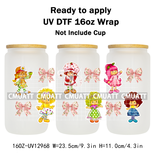 Strawberry Girl UV DTF Cup Wrap Transfers Stickers For 16oz Libbey Glass Mugs Bottle Plate Cover DIY Custom