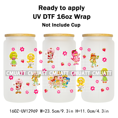 Strawberry Girl UV DTF Cup Wrap Transfers Stickers For 16oz Libbey Glass Mugs Bottle Plate Cover DIY Custom