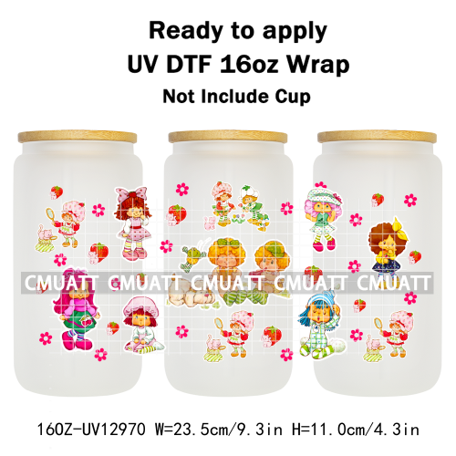 Strawberry Girl UV DTF Cup Wrap Transfers Stickers For 16oz Libbey Glass Mugs Bottle Plate Cover DIY Custom