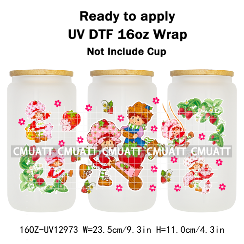 Strawberry Girl UV DTF Cup Wrap Transfers Stickers For 16oz Libbey Glass Mugs Bottle Plate Cover DIY Custom