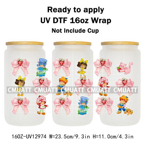 Strawberry Girl UV DTF Cup Wrap Transfers Stickers For 16oz Libbey Glass Mugs Bottle Plate Cover DIY Custom