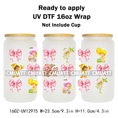 Strawberry Girl UV DTF Cup Wrap Transfers Stickers For 16oz Libbey Glass Mugs Bottle Plate Cover DIY Custom
