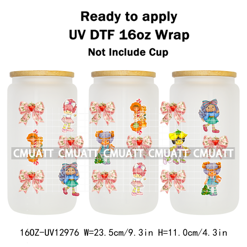 Strawberry Girl UV DTF Cup Wrap Transfers Stickers For 16oz Libbey Glass Mugs Bottle Plate Cover DIY Custom