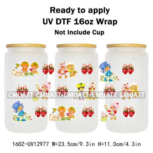 Strawberry Girl UV DTF Cup Wrap Transfers Stickers For 16oz Libbey Glass Mugs Bottle Plate Cover DIY Custom