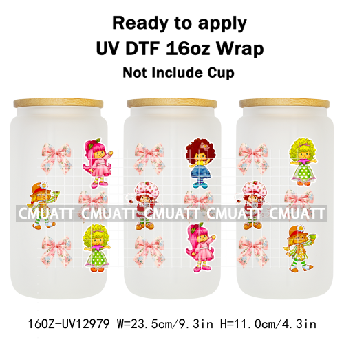 Strawberry Girl UV DTF Cup Wrap Transfers Stickers For 16oz Libbey Glass Mugs Bottle Plate Cover DIY Custom
