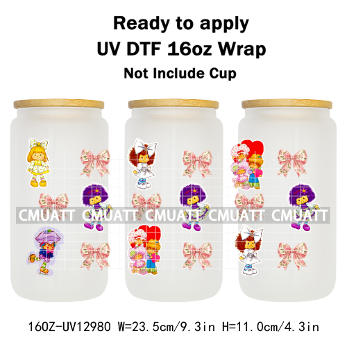 Strawberry Girl UV DTF Cup Wrap Transfers Stickers For 16oz Libbey Glass Mugs Bottle Plate Cover DIY Custom