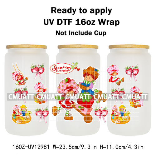 Strawberry Girl UV DTF Cup Wrap Transfers Stickers For 16oz Libbey Glass Mugs Bottle Plate Cover DIY Custom