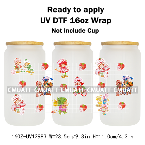 Strawberry Girl UV DTF Cup Wrap Transfers Stickers For 16oz Libbey Glass Mugs Bottle Plate Cover DIY Custom