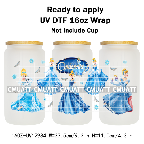 Princess Cartoon 16oz UV DTF Cup Wrap Cartoon Libbey Glass Beer Can Tumbler Stickers Waterproof  Adhesive