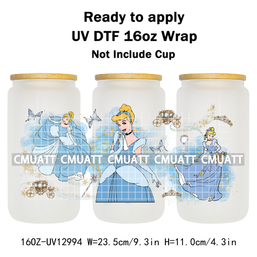 Princess Cartoon 16oz UV DTF Cup Wrap Cartoon Libbey Glass Beer Can Tumbler Stickers Waterproof  Adhesive