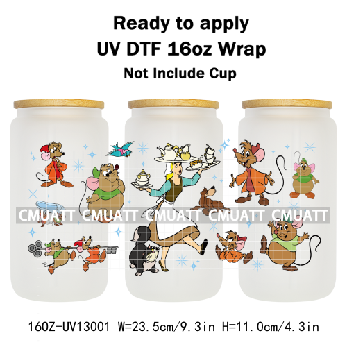 Princess Cartoon 16oz UV DTF Cup Wrap Cartoon Libbey Glass Beer Can Tumbler Stickers Waterproof  Adhesive