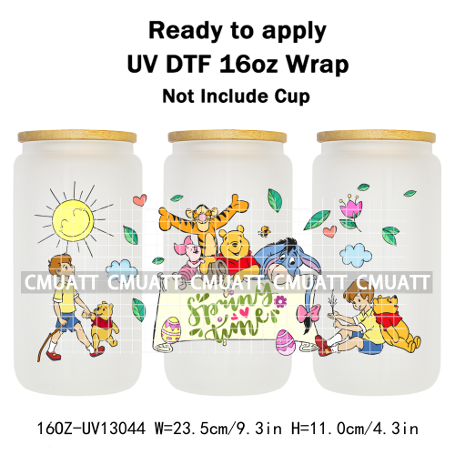 Cartoon Bear UV DTF Cup Wraps For 16oz Libbey Glass Mugs Can Beer DIY Customized Selfadhesive Stickers