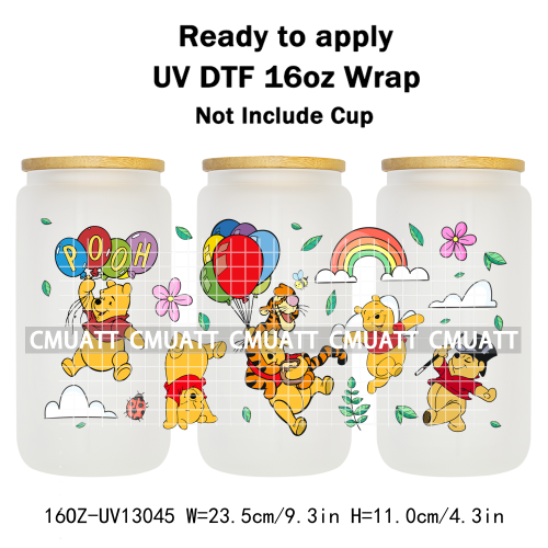 Cartoon Bear UV DTF Cup Wraps For 16oz Libbey Glass Mugs Can Beer DIY Customized Selfadhesive Stickers