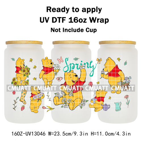Cartoon Bear UV DTF Cup Wraps For 16oz Libbey Glass Mugs Can Beer DIY Customized Selfadhesive Stickers
