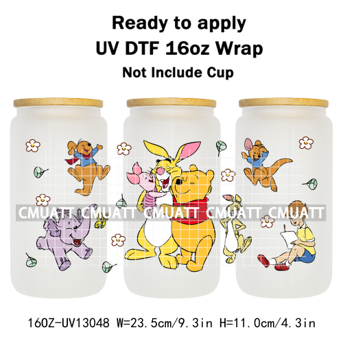 Cartoon Bear UV DTF Cup Wraps For 16oz Libbey Glass Mugs Can Beer DIY Customized Selfadhesive Stickers