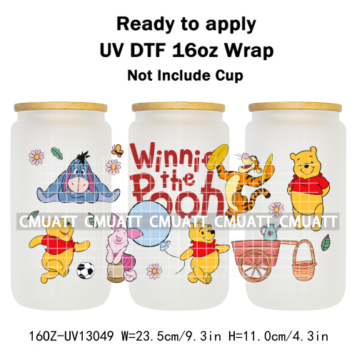 Cartoon Bear UV DTF Cup Wraps For 16oz Libbey Glass Mugs Can Beer DIY Customized Selfadhesive Stickers