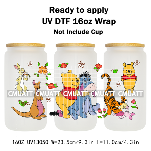 Cartoon Bear UV DTF Cup Wraps For 16oz Libbey Glass Mugs Can Beer DIY Customized Selfadhesive Stickers