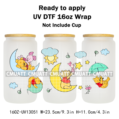 Cartoon Bear UV DTF Cup Wraps For 16oz Libbey Glass Mugs Can Beer DIY Customized Selfadhesive Stickers