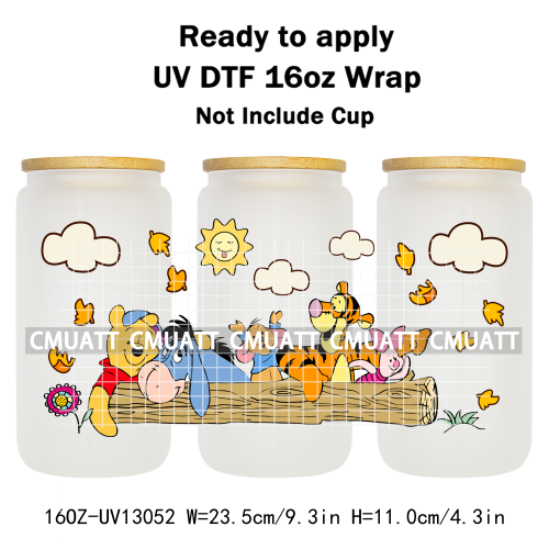 Cartoon Bear UV DTF Cup Wraps For 16oz Libbey Glass Mugs Can Beer DIY Customized Selfadhesive Stickers