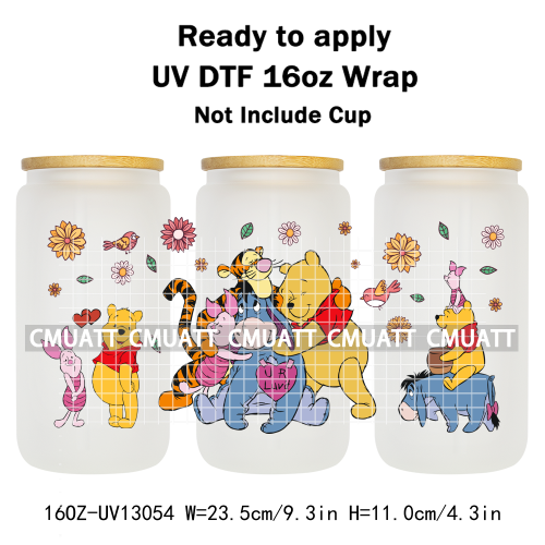 Cartoon Bear UV DTF Cup Wraps For 16oz Libbey Glass Mugs Can Beer DIY Customized Selfadhesive Stickers