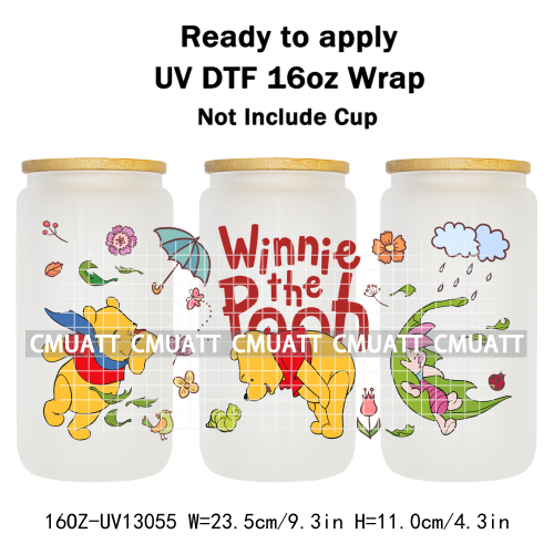 Cartoon Bear UV DTF Cup Wraps For 16oz Libbey Glass Mugs Can Beer DIY Customized Selfadhesive Stickers