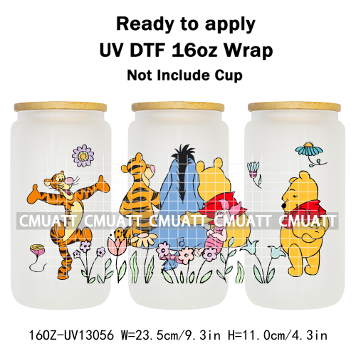 Cartoon Bear UV DTF Cup Wraps For 16oz Libbey Glass Mugs Can Beer DIY Customized Selfadhesive Stickers
