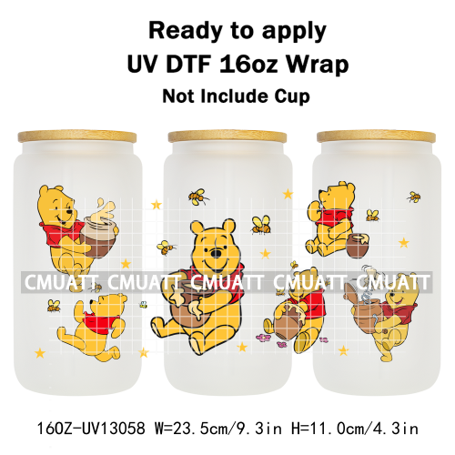 Cartoon Bear UV DTF Cup Wraps For 16oz Libbey Glass Mugs Can Beer DIY Customized Selfadhesive Stickers