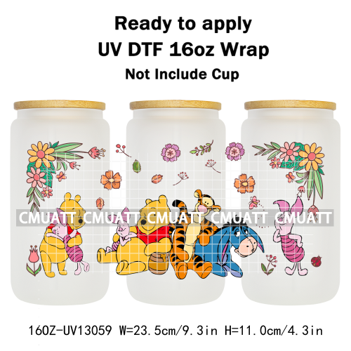 Cartoon Bear UV DTF Cup Wraps For 16oz Libbey Glass Mugs Can Beer DIY Customized Selfadhesive Stickers