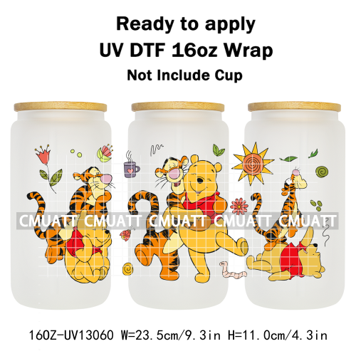 Cartoon Bear UV DTF Cup Wraps For 16oz Libbey Glass Mugs Can Beer DIY Customized Selfadhesive Stickers