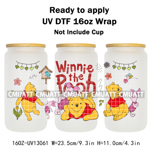 Cartoon Bear UV DTF Cup Wraps For 16oz Libbey Glass Mugs Can Beer DIY Customized Selfadhesive Stickers