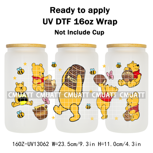 Cartoon Bear UV DTF Cup Wraps For 16oz Libbey Glass Mugs Can Beer DIY Customized Selfadhesive Stickers