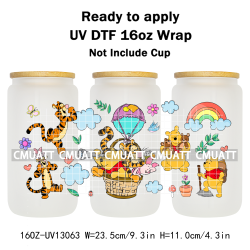 Cartoon Bear UV DTF Cup Wraps For 16oz Libbey Glass Mugs Can Beer DIY Customized Selfadhesive Stickers