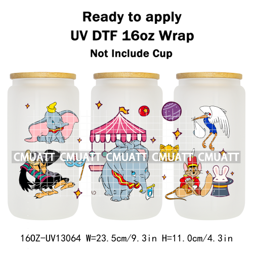 Elephant Cartoon 16oz UV DTF Cup Wrap Customizable Durable Waterproof Cups Selfadhesive Stickers Home Use
