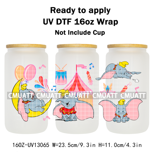 Elephant Cartoon 16oz UV DTF Cup Wrap Customizable Durable Waterproof Cups Selfadhesive Stickers Home Use