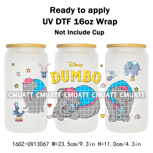 Elephant Cartoon 16oz UV DTF Cup Wrap Customizable Durable Waterproof Cups Selfadhesive Stickers Home Use